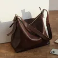 Retro brown leather shoulder bag, chic underarm hobo bag for women, versatile daily handbag. - Coffee