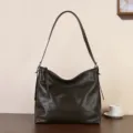 Dark brown leather hobo bag vintage tote shoulder bag casual daily commuting underarm bag for women - Green