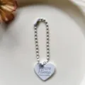 White heart beaded chain keychain accessory pendant, minimalist design for bags and phones. - White Heart Charm with 12mm Ball Chain