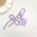 Lila Legierung Schleife Herz Schlüsselanhänger DIY Handy Band Zubehör süßer Metall Anhänger - Violetter Karabinerverschluss + Legierungsschleife + Herzanhänger aus Legierung