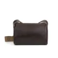 Dark brown leather shoulder bag, chic barrel crossbody bag with retro ethnic strap. - Coffee