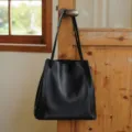 Classic black leather bucket bag, large capacity soft cowhide tote handbag for women commute. - Black