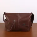Brown leather shoulder bag for men and women, minimalist crossbody casual commuter bag. - Coffee
