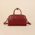 Red Boston Bag Retro PU Leather Crossbody Handbag Women Pillow Bag Chic Design - Red