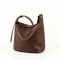 Large capacity brown leather hobo shoulder bag casual soft tote purse for women trendy daily use - Coffee