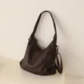 Brown leather shoulder bag vintage hobo underarm tote bag casual daily commuting bag for women - Coffee