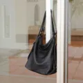 Genuine leather black shoulder bag women casual backpack large capacity hobo daily fashion purse - Black