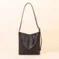 Dark brown genuine leather bucket bag, stylish shoulder and crossbody design for women. - Coffee