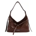 Bruine glanzende leren schoudertas voor dames, vintage hobo tas met oogjesriem ontwerp. - Eén maat / Bruin