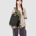 Outdoor hiking backpack large capacity sports travel mountaineering bag detail view showing sturdy straps. - Army Green Black
