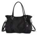 Classic black nylon tote bag for women, large capacity casual shoulder bag for daily commuting. - Black