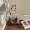 Sac à épaule marron vintage pour femme, sac cabas hobo à sangle tressée rétro quotidien - Sans pendentif / Marron