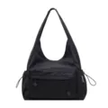 Zwarte nylon hobo schoudertas, grote casual dagelijkse draagtas met handig voorvak. - Eén maat / Zwart
