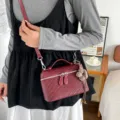 Borsa a tracolla intrecciata elegante per donna, borsa a mano alla moda per autunno. - con portachiavi / Rosso