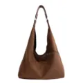 Retro bruine suède hobo schoudertas met metalen ogen, grote casual tote tas voor dames. - Bruin