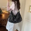 Casual large capacity denim women's shoulder backpack versatile commute tote stylish design. - Black
