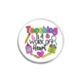 Round metal brooch badge featuring teacher appreciation design with colorful school supplies art. - Round Style (YP2382)