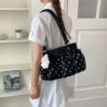 Sac à épaule plissé à fleurs pour femme élégant sac bandoulière tendance avec nœud - Avec pendentif / Noir