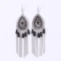 Bohemian teardrop rhinestone tassel earrings, silver vintage dangle earrings for women jewelry - Black