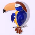 Colorful toucan enamel brooch pin close-up, creative animal metal badge for women clothes. - Sapphire Blue