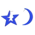 Blue acrylic star and moon asymmetrical earrings, stylish summer vacation fashion jewelry. - Sapphire Blue