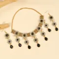 Exquisite baroque rhinestone necklace and earrings set with black teardrop crystal drops for women. - Black