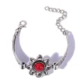 Vintage silver tone flower bracelet with red center stone and extension chain for women. - Red Style (BL222) / Red
