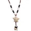 Ethnic style ceramic starfish long necklace with black white beads sweater chain jewelry - Ivory