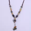 Retro ceramic long necklace sweater chain ethnic style vintage jewelry accessory detail view - Amber