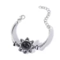 Vintage silver flower bracelet with black center stone, elegant retro wrist jewelry. - Black Style (BL222) / Black