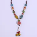 Vintage bohemian ceramic bead sweater chain long ethnic necklace for women autumn apparel accessories - Rainbow