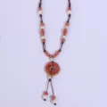 Vintage handmade ceramic long sweater necklace ethnic style beaded pendant jewelry women - Peach Style