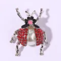 Vintage beetle brooch cute insect pin stylish rhinestone pearl corsage fashion jewelry - Red