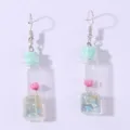 Miniature drift bottle earrings with pink flower and glitter, cute wishing bottle jewelry. - Earrings