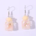 Mini glass wishing bottle drop earrings featuring cute marine beach elements for summer parties. - Earrings