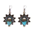Vintage bohemian turquoise owl drop earrings for women, ethnic style alloy dangling jewelry. - Earrings / Antique Gold