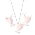 Cute 3D pink juice cup resin necklace and earrings set, sweet fashion jewelry for women. - Pink