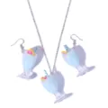 Cute blue cocktail juice cup necklace and earrings jewelry set, fun resin drink variant. - Green