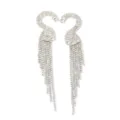 Long rhinestone tassel earrings shiny crystal fringe drop ear cuffs fashion party jewelry women - White K/Silver