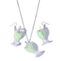 Cute 3D juice cup necklace and earrings jewelry set, fun resin green drink pendant for women. - Blue