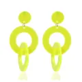 Neon yellow acrylic geometric earrings for women, trendy summer statement drop earrings. - Yellow