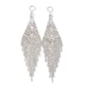 Silver rhinestone long tassel earrings geometric sparkly party drop dangle earrings for women - Silver