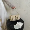 Retro PU lederen baguette schoudertas voor dames met stijlvolle voorzakken voor dagelijks. - Khaki
