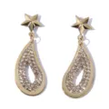 Elegant gold-tone star and pavé rhinestone teardrop dangle earrings for women fashion. - Gold