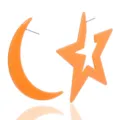 Orange acrylic star and moon asymmetrical earrings, perfect for summer party vacation style jewelry. - Orange