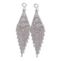 European long rhinestone fringe earrings, sparkly silver dangle earrings for women party jewelry - Silver