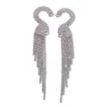 Rhinestone swan tassel earrings, sparkling long crystal drop earrings for women party. - White K/Silver