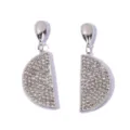 Silver rhinestone lemon slice dangle earrings, sparkling geometric fruit drop jewelry. - White K/Silver