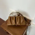 Brown pleated cloud shoulder bag, chic underarm bag for women, stylish crossbody purse. - Brown