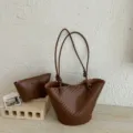 Ρετρό πλεκτή τσάντα bucket με θήκη casual τσάντα ώμου χειρός για γυναίκες μόδα καλοκαίρι - Καφέ